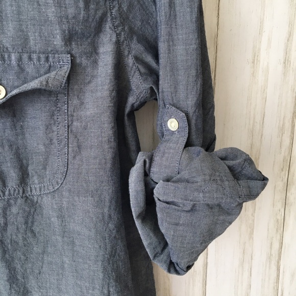 j. crew Chambray Blue Popover Roll Slvs Tunic Top - Picture 3 of 8